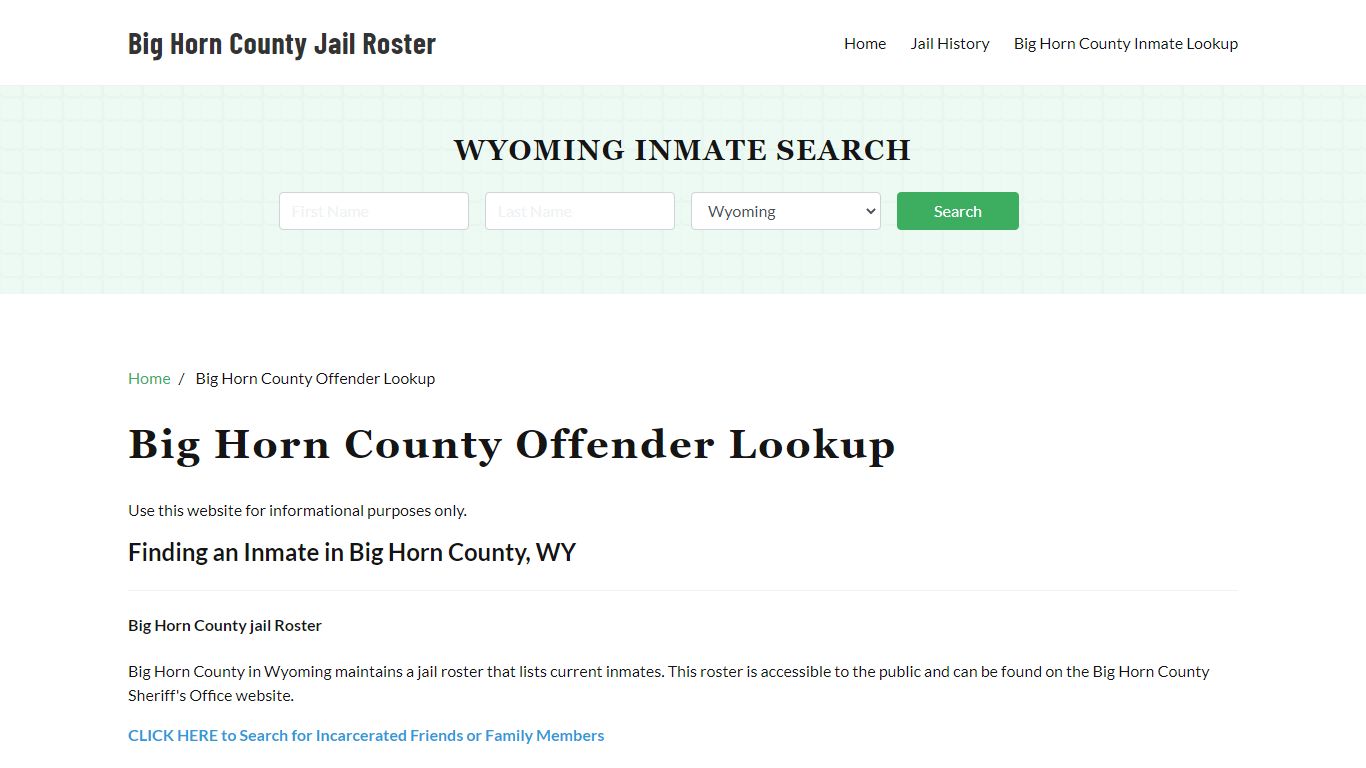 Big Horn County Inmate Search, Jail Rosters - bighorncountywysheriff.com